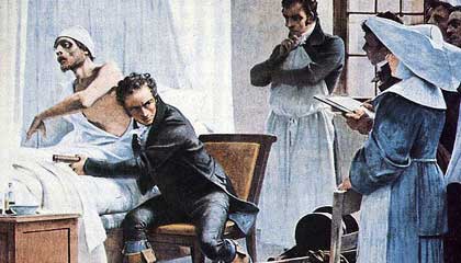 Laënnec à l'hôpital Necker ausculte un phtisique devant ses élèves (Théobald Chartran - 1816)